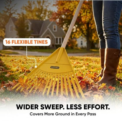 Superio Kids Leaf Rake, 34-Inch Lawn & Garden Rake with Hardwood Handle and Durable Plastic Head, Leaf Cleanup Tool, Yellow 2 Pack - color: Yellow