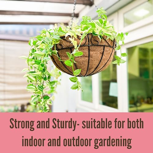 LaLaGreen Black Hanging Planter (14 in, 2 Pack) Metal Plant Pots with Chain - size: 14" (36 cm) x 2 Pack