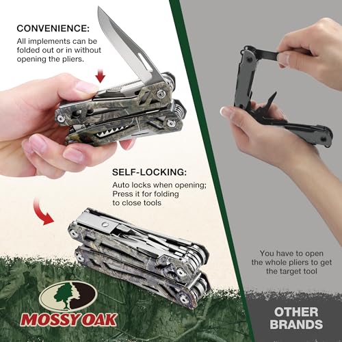 MOSSY OAK 21-in-1 Multitool, Stainless Steel Pliers with Pocket Knife - color: 22-in-1, Camo