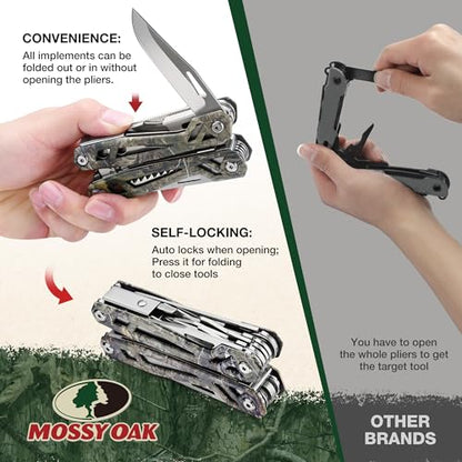 MOSSY OAK 21-in-1 Multitool, Stainless Steel Pliers with Pocket Knife - color: 22-in-1, Camo