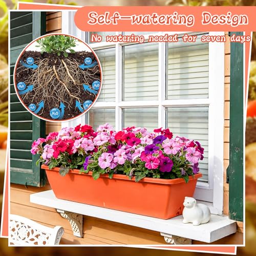 8 Pcs 24 Inch Plastic Window Boxes Planters, Red - color: Red