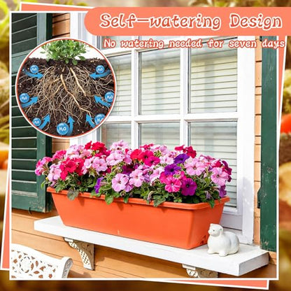 8 Pcs 24 Inch Plastic Window Boxes Planters, Red - color: Red