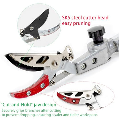 3.67-5.45Ft Extendable Cut & Tree Trimmer for Precision Gardening Pruning & Fruit picking, Long Reach Pruning Shears - Lightweight Aluminum Rust-Resistant Picker, Branch Bypass Loppers(1/2" Max Cut)