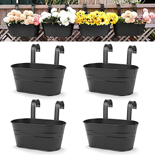 Hanging Planters, 10.6" Metal Railing Planters for Outdoor Plants, 4pcs - color: 4x Black