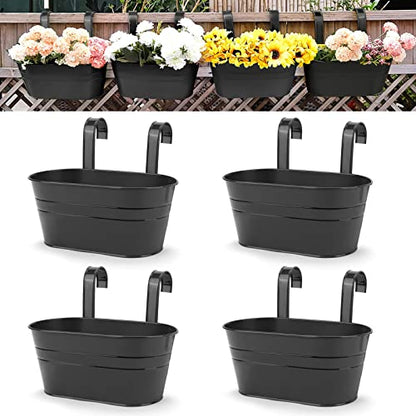 Hanging Planters, 10.6" Metal Railing Planters for Outdoor Plants, 4pcs - color: 4x Black