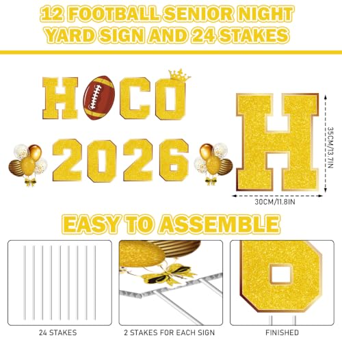 Rngmsi Homecoming Yard Signs Decorations 2026, 8PCS Football Yard Signs with Stakes Party Decorations, Waterproof Hoco Lawn Sign for Outdoor School Dance Party Decor Supplies - style: Homecoming