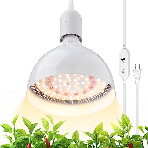 Barrina Hanging Grow Light Bulbs for Indoor Plant, 25W Full Spectrum, Timer - color: Growforce Spectrum, size: 1-Head with Timer