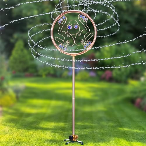 34" Tall Copper-Coated Stainless Steel Garden Sprinkler, 360° Rotating Decorative Ornamental Sprinkler for Lawn, Yard & Landscape Watering (Frog) - color: Frog