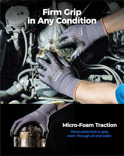 toolant Microfoam Nitrile Work Gloves with Grip, 6 Pairs, Gray, X-Large - color: Gray-6pairs, size: X-Large