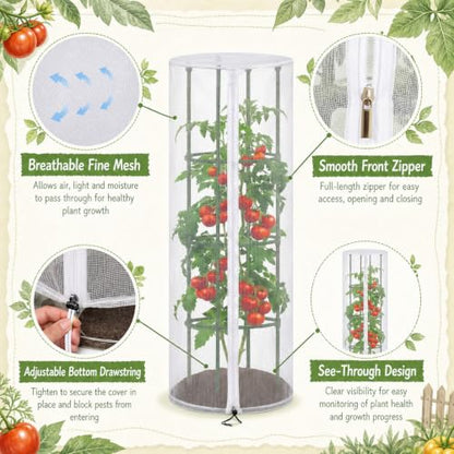 6 Pcs Garden Bird Netting Cover with Zipper for Round Tomato Cage 59" x 18"