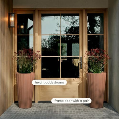 Veradek Column Series Tall Planter - Tapered Outdoor Planter with Shelf - color: Terracotta, style: Wide Groove - 2 Pack