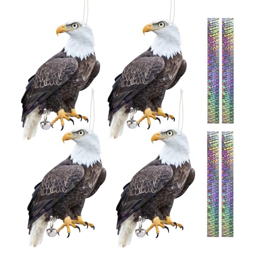 Plastic Hawk to Scare Pigeon Away from Porch Patio Balcony, 4Pcs Pigeon Scare Devices, Flat Fake Hawk to Keep Pigeons Away with Reflective Tape, Garden Hawks to Scares Woodpecker Squirrel - color: Black Hawk 01 4Pcs