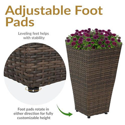 Sunnydaze 20" Square Tall Wicker Outdoor Planter, Brown, 2pk - color: Brown, size: 20 in
