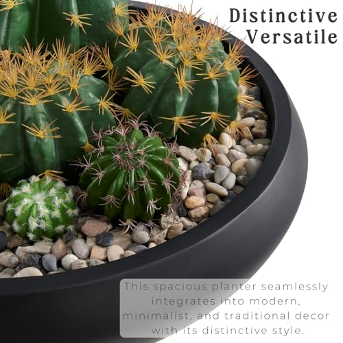 23.3" Dia x 8" H Black Concrete Bowl Planter, Extra Large Succulent Pot - color: Black, size: Large
