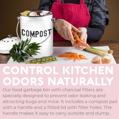 Epica Kitchen Compost Bin for Kitchen Countertops, 1.3 Galllon - White - color: White