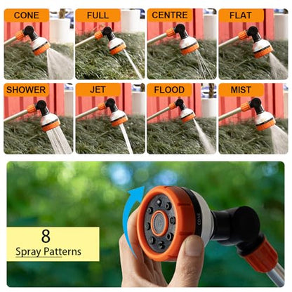 17.5" Garden Watering Wand, 8 Spray Patterns Hose Nozzle，Fits Garden Hose