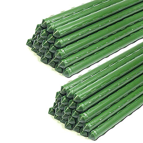 G-LEAF Garden Stakes 4 ft Plastic Coated Steel Tube Sturdy Metal Plant Sticks for Tomato,Cucumber,Bean,Tree,Pack of 50 - size: 4FT-50 PACK