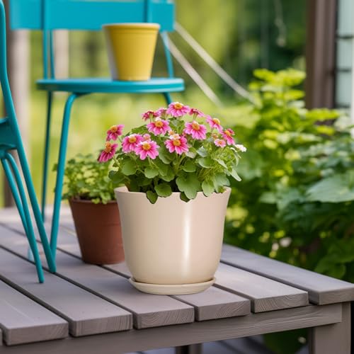 Ceramic Pots for Plants, 5.6 Inch Plant Pot with Drainage, Beige - color: Beige, size: 6 Inch