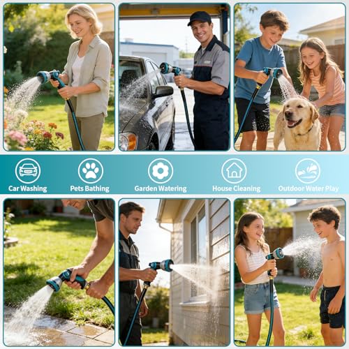 50FT Garden Hose, Kink-Free Non-Expandable Flexible Water Hose with 10-Pattern Spray Nozzle, Lightweight Leakproof Flat Hose with 3/4” Solid Brass Connector for Yard, Lawn & Outdoor Use - size: 50FT