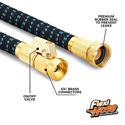 Flexi Hose Expandable Garden Hose with 8 Function Nozzle, 50FT - Lightweight Retractable Garden Hose, Water Hose - No-Kink Flexibility, 3/4 Inch Solid Brass Fittings and Double Latex Core - size: 50ft