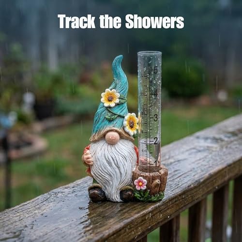 The Bridge Collection Cute Garden Gnome Rain Gauge with Flowers (Green) - color: Green