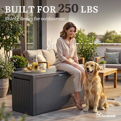 YITAHOME 95 Gallon Large Outdoor Deck Box - color: Dark Gray, size: 90 Gallon Maze Pattern