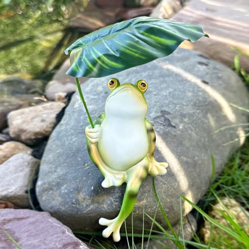 OwMell Umbrella Frog Statue for Garden, Green Frog Figurine, Outdoor Decor - style: Umbrella Frog