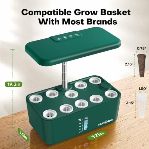 Ahopegarden Hydroponics Growing System: 10 Pods Indoor Herb Garden with LED - color: Green
