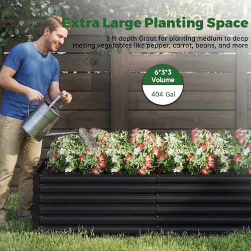 NAVINE 6x3x3ft Outdoor Metal Raised Garden Bed, Metal Planter Box, 2-Pack - color: Black, size: 6x3x3 FT-2PC