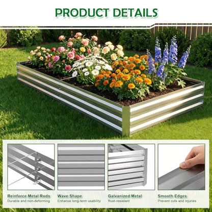 12x4x1FT Galvanized Raised Garden Bed, Metal Planter,Silver,1 Pack - size: 12x4x1FT