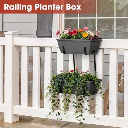 16.9 Inches Deck Railings Planter Box, 2Pcs Hanging Flower Pots, Grey - color: Gray