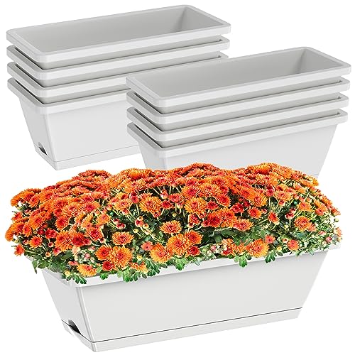 8pcs Rectangle Window Boxes Planters, 17 Inches Long Window Sill Planter Box Outdoor, Plastic Rectangular Window Flower Herb Pots Indoor with Drainage Holes and Trays for Garden Windowsill Light Grey - color: Light Grey