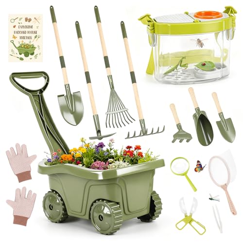 Dreamon Kids Gardening Set, 14Pcs Kids Gardening Tool with Bug Catching Kit - color: Green