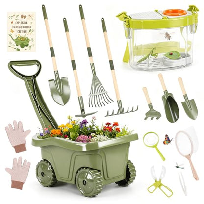 Dreamon Kids Gardening Set, 14Pcs Kids Gardening Tool with Bug Catching Kit - color: Green