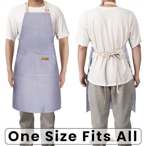 BeLuyi 2 Pack Adjustable Bib Apron with 2 Pockets Chef Cooking Kitchen Restaurant Aprons for Women Men - color: Blue Pinstripes