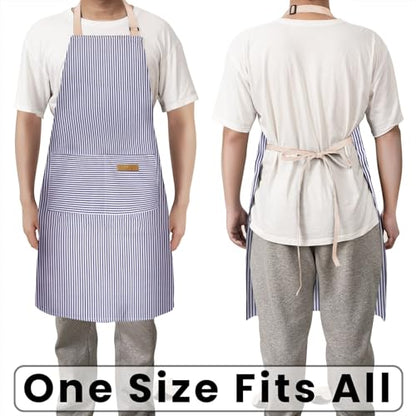 BeLuyi 2 Pack Adjustable Bib Apron with 2 Pockets Chef Cooking Kitchen Restaurant Aprons for Women Men - color: Blue Pinstripes