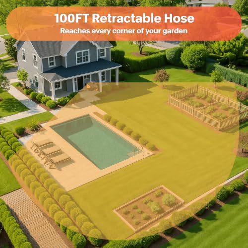 Ayleid Retractable Rubber Hybrid Garden Hose Reel, 5/8"x100ft Wall Mount - color: Deep Black
