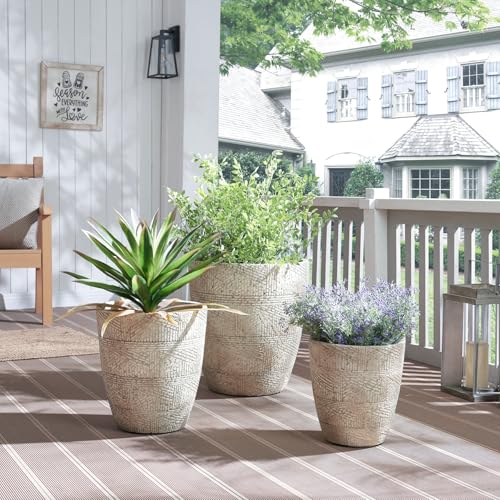17.7"+13.7"+11.4" Weathered Concrete Planters with Drainage Hole Set of 3 - color: Gray, size: Set of 3