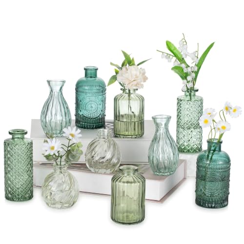 Glasseam Glass Bud Vases for Centerpieces, 10Pcs Green Small Flower Vase Set - color: Sage Green