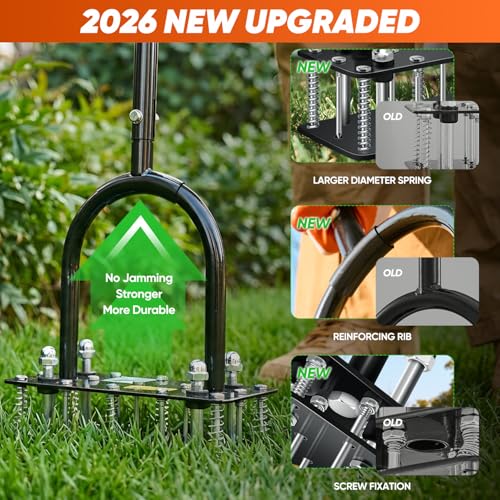 Saker Manual Lawn Aerator Tool with 15 Iron Spikes Orange - color: Orange