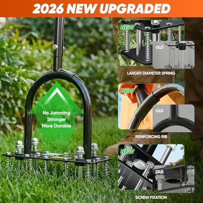 Saker Manual Lawn Aerator Tool with 15 Iron Spikes Orange - color: Orange