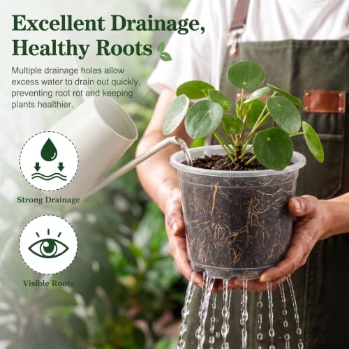 OUPSAUI 20 Pack 5 Inch Clear Nursery Pots for Plants, Clear Plastic Plant Pots with Drainage Holes, Flexible Nursery Pots Variety Pack, Seedling Planter Seed Starter Pots (5 Inch) - size: 5 INCH