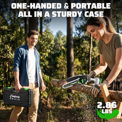 CEEPUY Mini Chainsaw Cordless,6 Inch Portable Electric Chainsaw with 2 Batterys/Automatic Oiler/Security Lock/Powered Small Handheld Saw for Trees Branches Trimming,Gifts for Father Men Dad Husband - size: Light Gray 6-inch