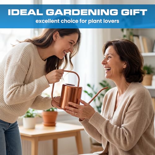 Plexon Rose Gold Metal Watering Can Indoor Plants, 54 oz Stainless Steel Long Spout Watering Can Outdoor House Plant Flower, Garden - color: Rose Gold, 54 Oz