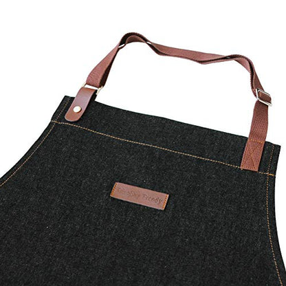 Black Denim Cooking Apron with Pockets for Men Women - color: Black Denim 7#