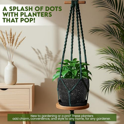 Plant Pots Indoor with Drainage 5 Pack Multi-Size Planters Set Spotty Black - color: Speckled Black, size: Pack of 5