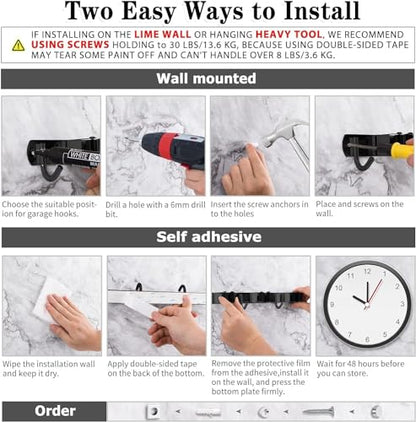 Black Broom Holder Wall Mount, 5 Racks 4 Hooks Mop and Broom Organizer - color: 5 Racks & 4 Hooks (Black) - 1 Pack