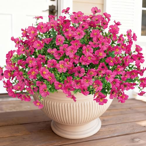 Bassion 16 Bundles Artificial Flowers for Outdoors Fake Flowers, Fuschia - color: Fuchsia