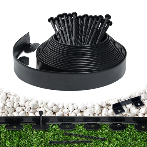 Landscape Edging Border 33 FT 2 Inch Tall with 60 Spikes, Plastic Edging for Landscaping, Garden Edging Border， Flower Bed, Paver and Lawn Edging Border, Black - color: Black, style: 2Inchx33FT