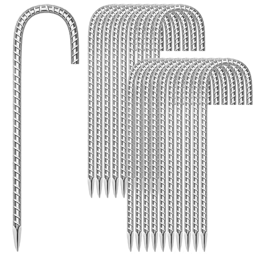20 Pack Ground Garden Rebar Stakes Rebar 12 Inch Anti-Rust Galvanized Steel J Shape Hook Heavy Duty Ground Anchors for Tents, Position Kits,Fences, and Trampolines Landscape Fabric - color: J-12'' 6mm 20pcs SL